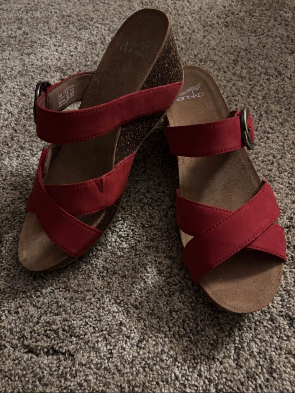 Dansko Red Nubuck Crisscross Wedge Sandals